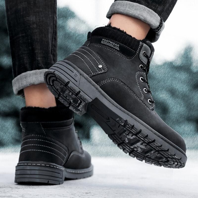Men Outdoor Slip Resistant Warm Plush Lining Waterproof Snow Ankle Boots-burnzay