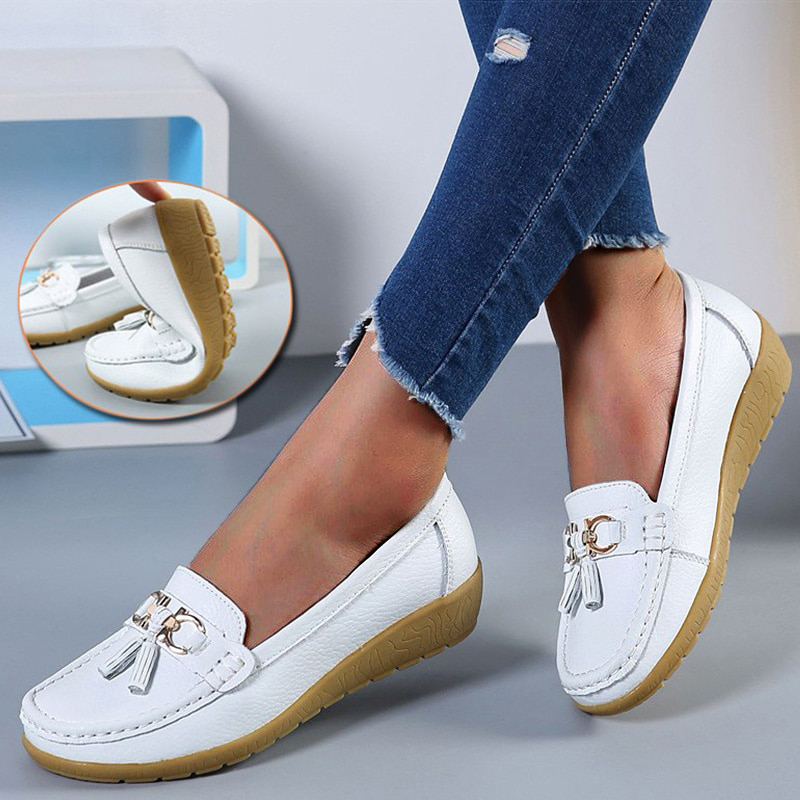 Vanccy-Women Flats Ballet Leather Shoes-walkjoyful