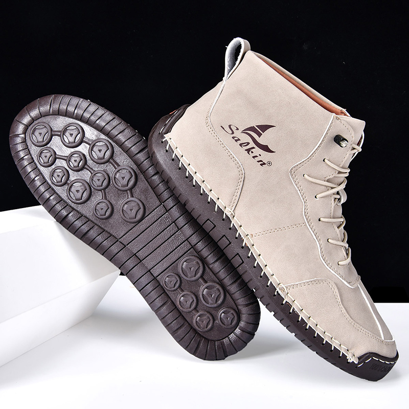 🎁Hot Sale 50% OFF⏳Clearance!!(👞 5-year wear life) Mens Casual Leather Shoes Ankle Chukka Boots Slip On Lightweight Loafers Mid top Walking Driving Shoes for Male