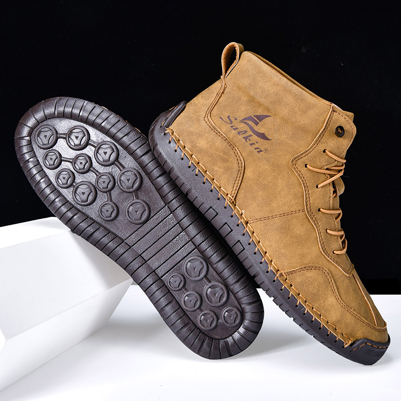 🎁Hot Sale 50% OFF⏳Clearance!!(👞 5-year wear life) Mens Casual Leather Shoes Ankle Chukka Boots Slip On Lightweight Loafers Mid top Walking Driving Shoes for Male