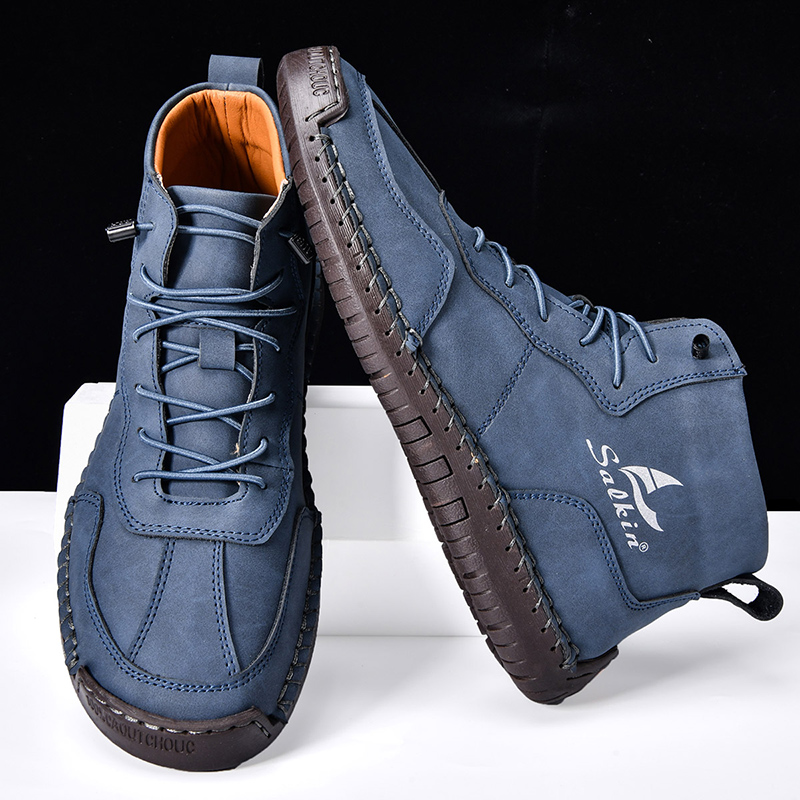 🎁Hot Sale 50% OFF⏳Clearance!!(👞 5-year wear life) Mens Casual Leather Shoes Ankle Chukka Boots Slip On Lightweight Loafers Mid top Walking Driving Shoes for Male