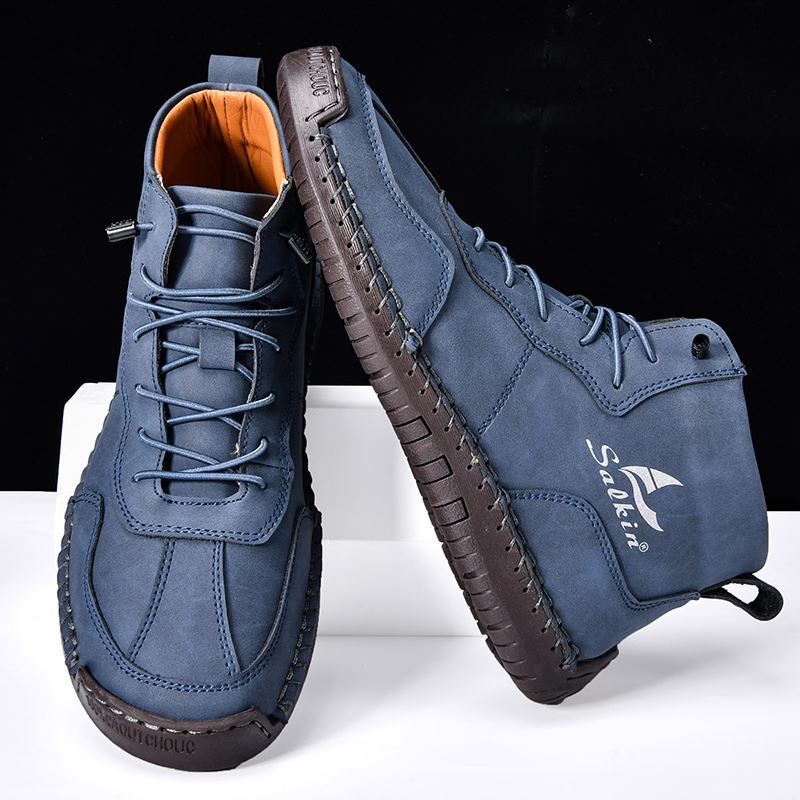 🎁Hot Sale 50% OFF⏳Clearance!!(👞 5-year wear life) Mens Casual Leather Shoes Ankle Chukka Boots Slip On Lightweight Loafers Mid top Walking Driving Shoes for Male