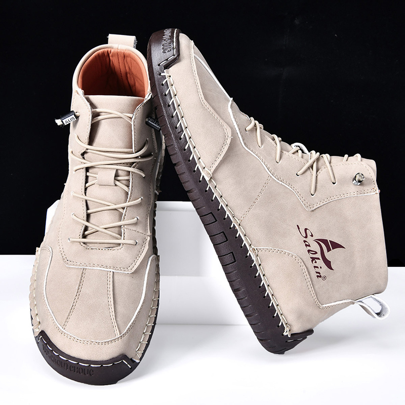 🎁Hot Sale 50% OFF⏳Clearance!!(👞 5-year wear life) Mens Casual Leather Shoes Ankle Chukka Boots Slip On Lightweight Loafers Mid top Walking Driving Shoes for Male