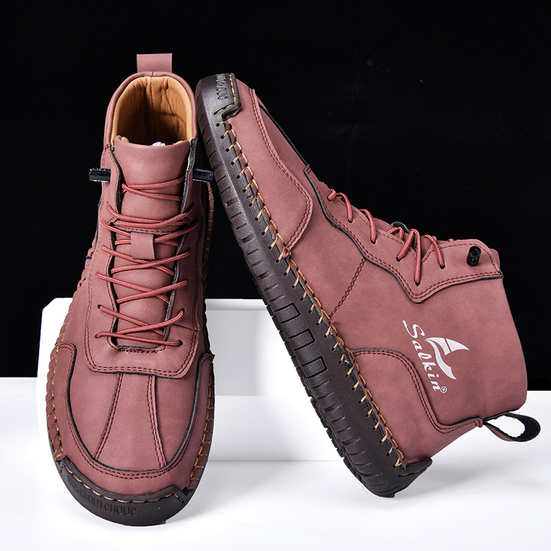 🎁Hot Sale 50% OFF⏳Clearance!!(👞 5-year wear life) Mens Casual Leather Shoes Ankle Chukka Boots Slip On Lightweight Loafers Mid top Walking Driving Shoes for Male
