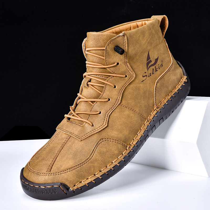 🎁Hot Sale 50% OFF⏳Clearance!!(👞 5-year wear life) Mens Casual Leather Shoes Ankle Chukka Boots Slip On Lightweight Loafers Mid top Walking Driving Shoes for Male