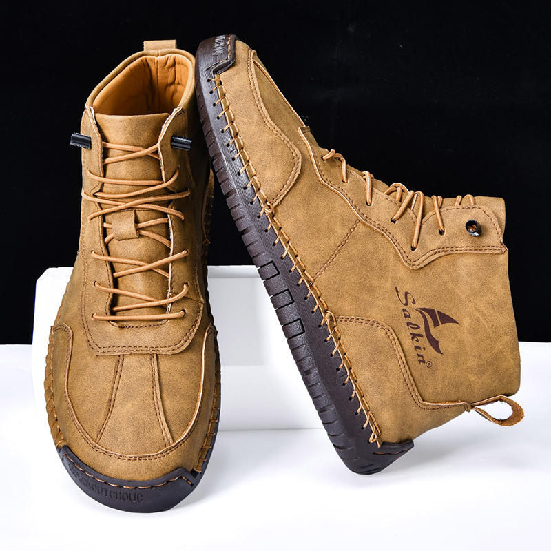 🎁Hot Sale 50% OFF⏳Clearance!!(👞 5-year wear life) Mens Casual Leather Shoes Ankle Chukka Boots Slip On Lightweight Loafers Mid top Walking Driving Shoes for Male