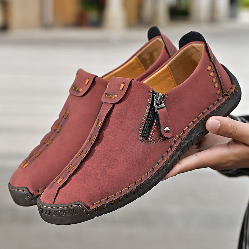 Men Handmade Daily Micro Flat Heel Casual Shoes
