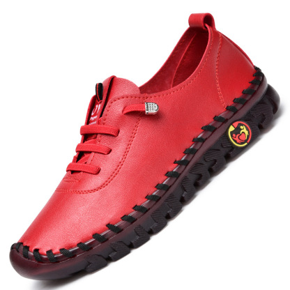 Women Lace Up Leather Handmade Beef Tendon Loafer Shoes-walkjoyful