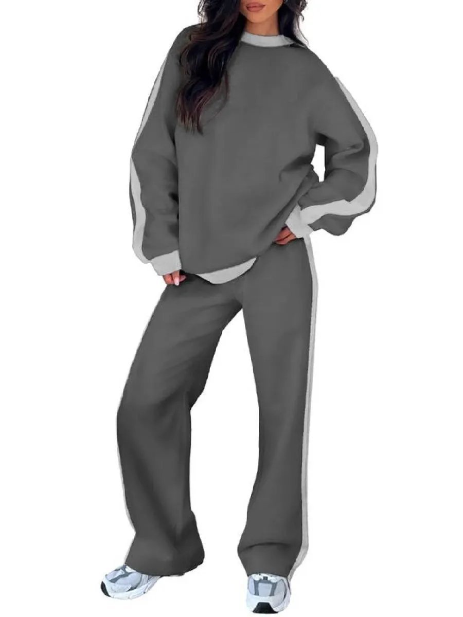 Women's Fleece Loose Fit Cozy Sweatshirt & Straight Leg Sweatpants Matching Sets