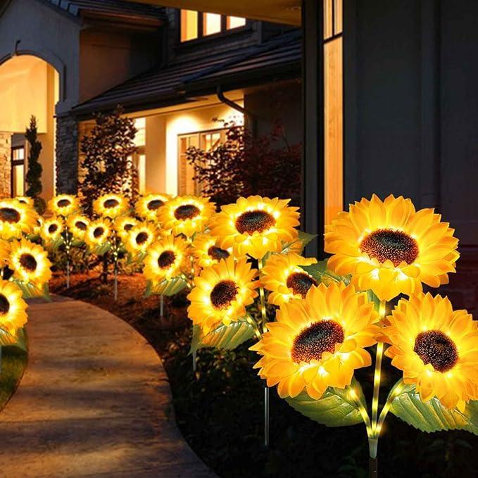 🌻FathersDayGift 2pcs Solar LED Sunflower Garden Lights, Realistic Nig