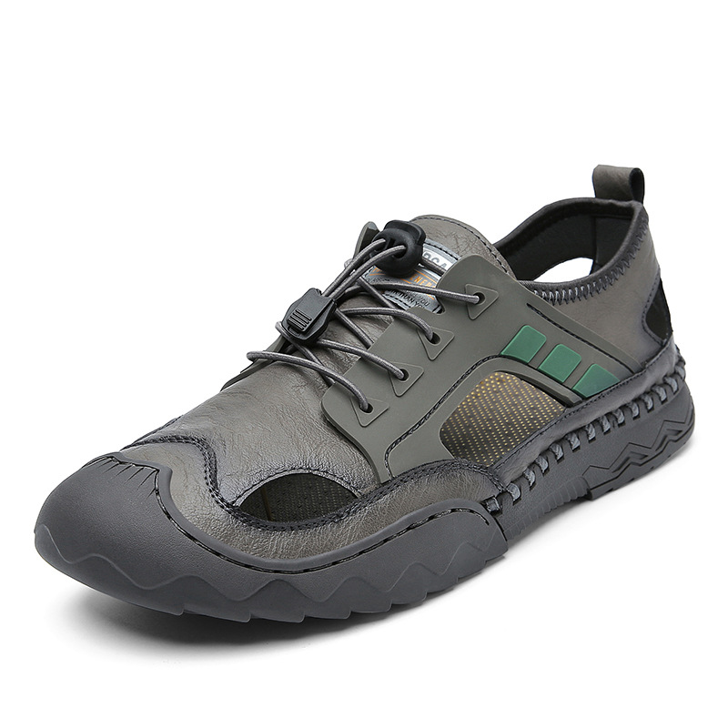 Men's Sandals Leather Durable Non Slip Outdoor Hiking Trekking Sandals Comfy Beach Water Shoes With Hook And Loop Fastener For Spring And Summer(Wide Foot Big Size)-walkjoyful
