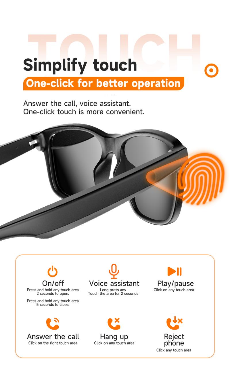 Smart Bluetooth Audio Sunglasses &ndash; Unisex Sports Eyewear with Built-in Mic & Speakers, UV Protection, Perfect for Summer & Outdoor Activities