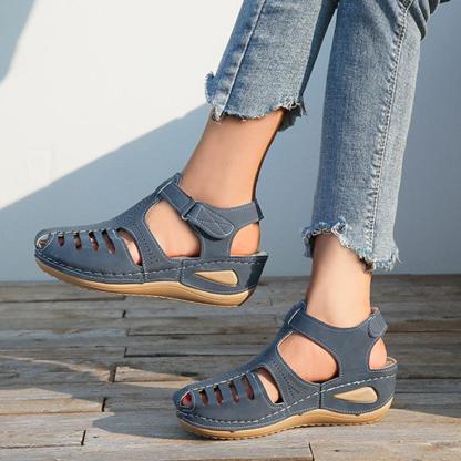 Vanccy - Soft PU Leather Closed Toe Vintage Anti-Slip Sandals-walkjoyful