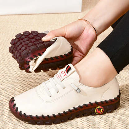 Women Lace Up Leather Handmade Beef Tendon Loafer Shoes-walkjoyful