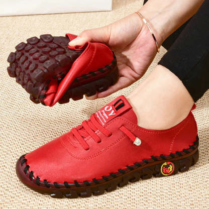 Women Lace Up Leather Handmade Beef Tendon Loafer Shoes-walkjoyful