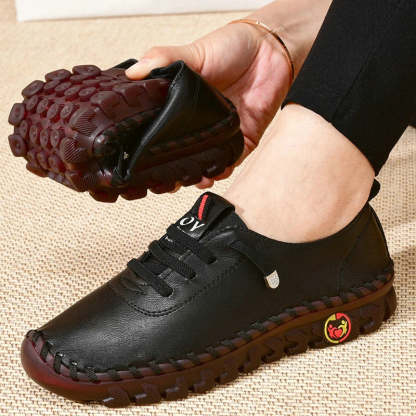 Women Lace Up Leather Handmade Beef Tendon Loafer Shoes-walkjoyful