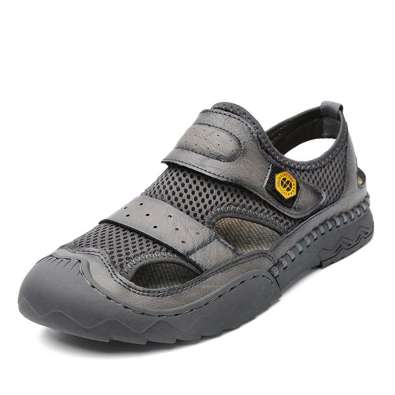 Men's Sandals Leather Durable Non Slip Outdoor Hiking Trekking Sandals Comfy Beach Water Shoes With Hook And Loop Fastener For Spring And Summer(Wide Foot Big Size)-walkjoyful