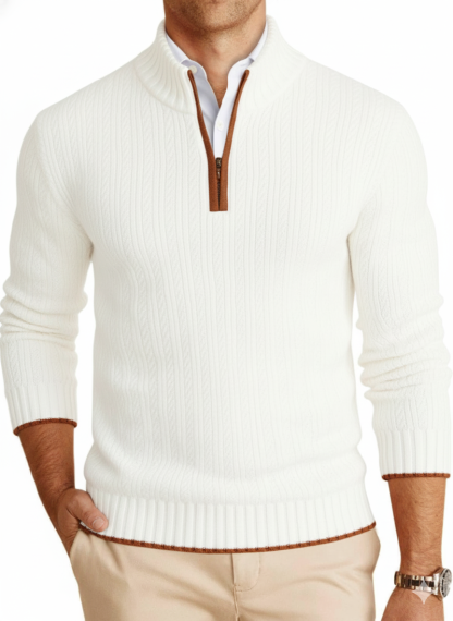 Mens Quarter-Zip Pullover Sweater Casual Mock Neck Knitted Winter Warm Ribbed Polo Sweaters