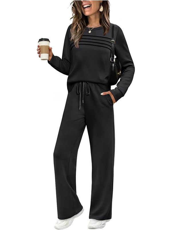 🔥LAST DAY 45% OFF✨Women’s Crew Neck Lounge Set - Soft Cotton Top & Dr