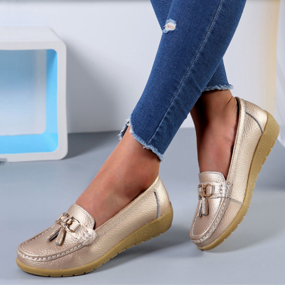 Vanccy-Women Flats Ballet Leather Shoes-walkjoyful