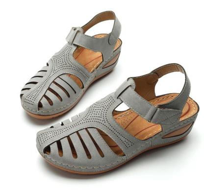 Vanccy - Soft PU Leather Closed Toe Vintage Anti-Slip Sandals-walkjoyful