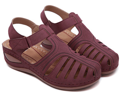 Vanccy - Soft PU Leather Closed Toe Vintage Anti-Slip Sandals-walkjoyful