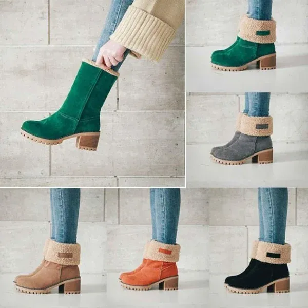 Women Two Ways Wear Warm Square Heels Snow Boots