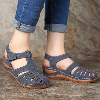 Vanccy - Soft PU Leather Closed Toe Vintage Anti-Slip Sandals-walkjoyful