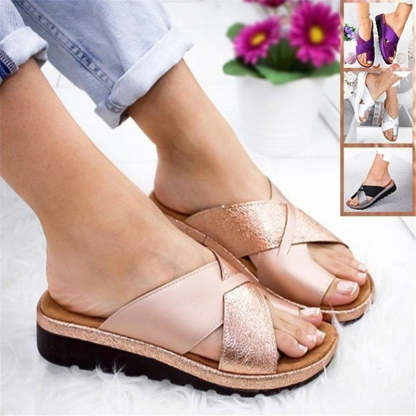 Women Artificial PU Shoes Slippers Orthopedic Bunion Corrector Comfy Platform Wedge Ladies Casual Big Toe Correction Sandal-walkjoyful