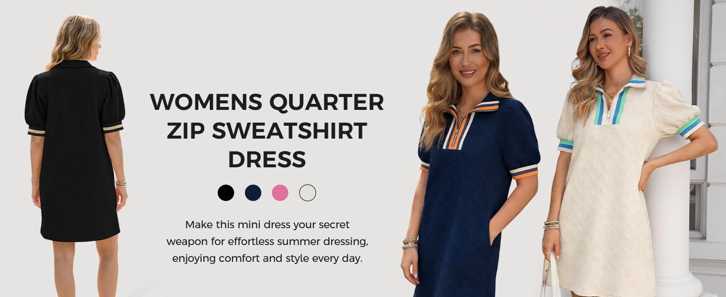 Fisoew Womens Summer Puff Short Sleeve Mini Dress Quarter Zip V Neck Casual Textured Loose Fit Active Sweatshirt Dresses Womenswear Sky Fisoew Womens Summer Puff Short Sleeve Mini Dress Quarter Zip V Neck Casual Textured Loose Fit Active Sweatshirt Dresses Womenswear Sky