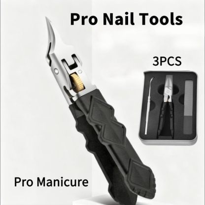 Black Anti-Slip Grip Gear Lock Nail Clipper Set with Ultra-Sharp Tips for Precise Access to Nail Grooves