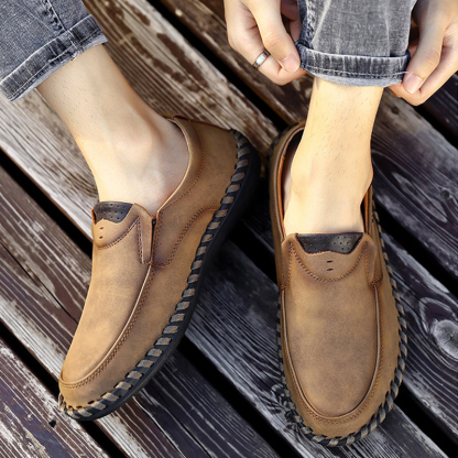MEN'S LEATHER HAND-STITCHED CASUAL SHOES-walkjoyful