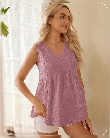 WIHOLL Womens Tank Tops 2025 Flowy Peplum Tops (Size Up 1-2 for Oversized Look) for Women Dressy Sleeveless V Neck Babydoll Tank Tops Fabric Stretchy tank tops summer tops