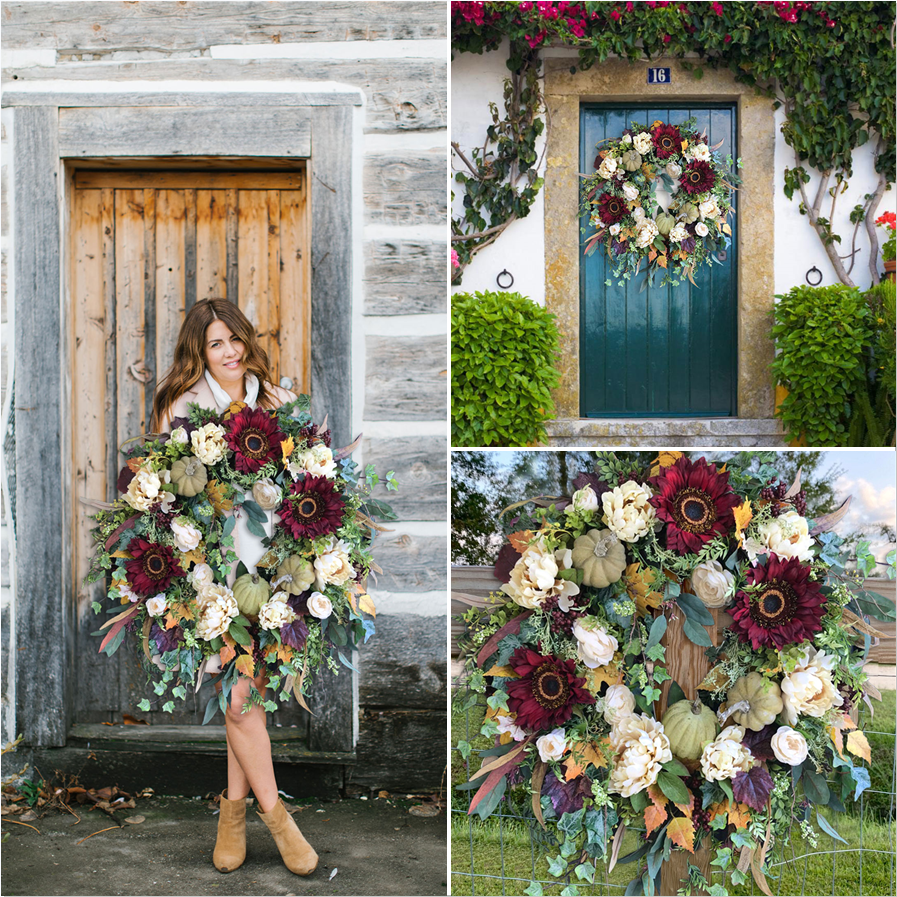 Large Fall Wreath - Burgundy Sunflower Wreath