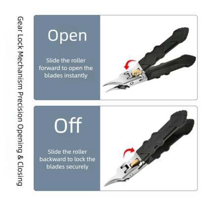 Black Anti-Slip Grip Gear Lock Nail Clipper Set with Ultra-Sharp Tips for Precise Access to Nail Grooves