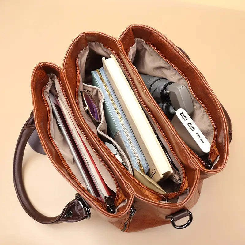 Fashionable Genuine Leather Retro Boston Bag