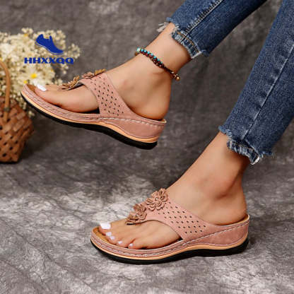 Sandals with Arch Support Anti-Slip wedges Sandal Vintage flower Flip Flop slippers comfortable Casual Wedge Sandals Shoes-walkjoyful
