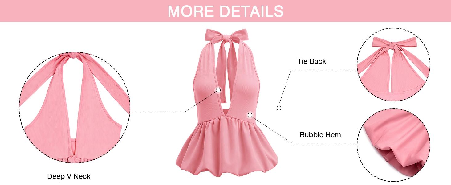 TANKANEO Women's Deep V Neck Halter Tank Top - Lady's Women's Clothes, Sleeveless Tie Back Bubble Hem Chic Going Out Girly Tops, Summer Trendy Casual Y2K Streetwear Blouse TANKANEO Women's Deep V Neck Halter Tank Top - Lady's Women's Clothes, Sleeveless Tie Back Bubble Hem Chic Going Out Girly Tops, Summer Trendy Casual Y2K Streetwear Blouse