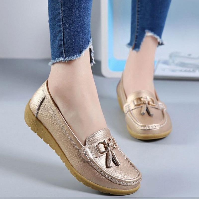 Vanccy-Women Flats Ballet Leather Shoes-walkjoyful