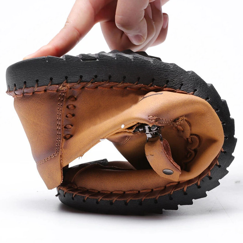 🔥Hot Sale🎉 Men Hand Stitching Vintage Casual Comfy Leather Soft Sole Zipper Slip On Loafers-walkjoyful