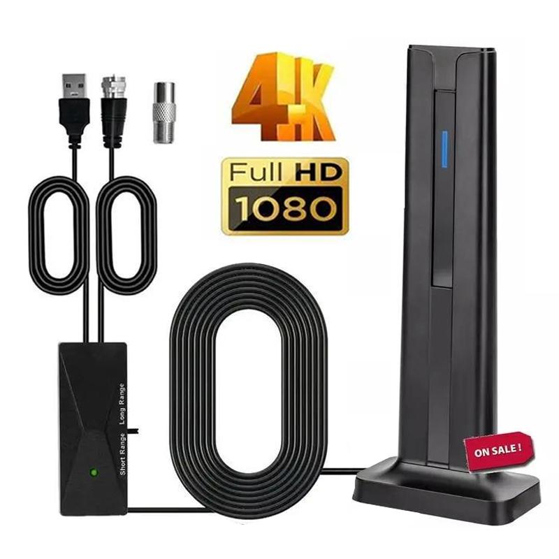 4K/1080P Indoor HDTV Antenna ✦ 120-Mile 360° Signal Booster