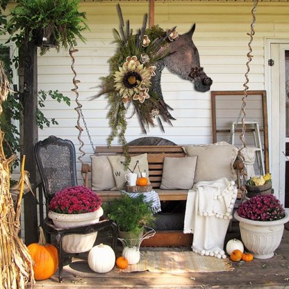 Autumn equestrian wooden flower door hanger- Entry Way Wall Hanger