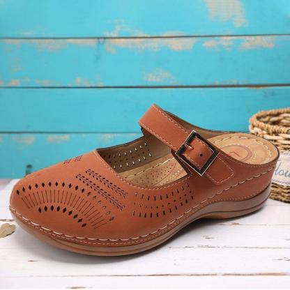 Vanccy Hollow Out Open Heel Casual Wedges Sandals-walkjoyful