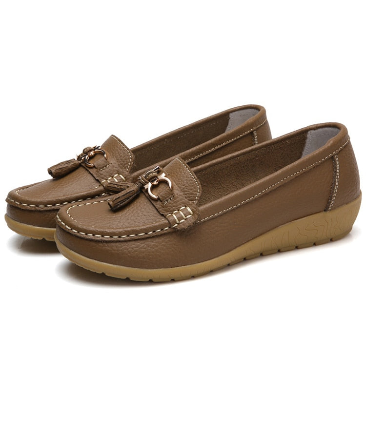 Vanccy-Women Flats Ballet Leather Shoes-walkjoyful