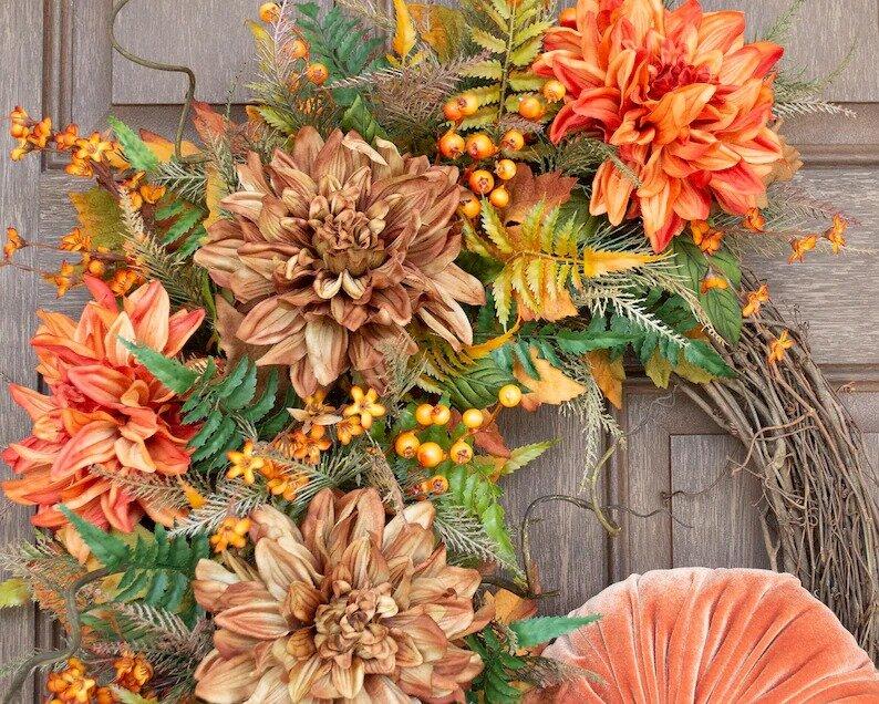 Fall Pumpkin Wreath-Rustic Grapevine Home Decor