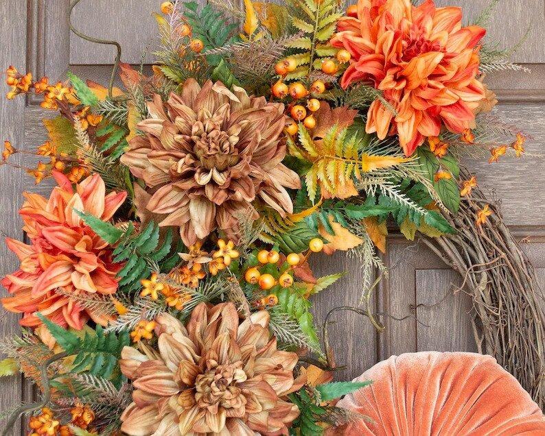 Fall Pumpkin Wreath-Rustic Grapevine Home Decor