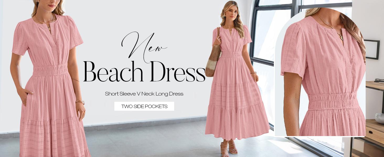 BTFBM Women's Summer 2026 Casual Maxi Dress Lightweight Short Sleeve V Neck Boho Dress with Pockets BTFBM Women's Summer 2026 Casual Maxi Dress Lightweight Short Sleeve V Neck Boho Dress with Pockets
