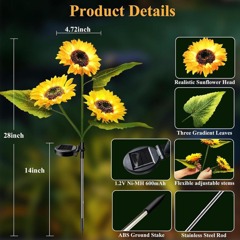 🌻FathersDayGift 2pcs Solar LED Sunflower Garden Lights, Realistic Night Glow for Yard, Lawn, Patio and Porch Decoration, Waterproof IP65