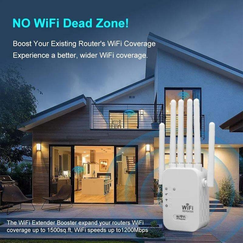 Upgraded 6-Antenna WiFi Extender, 300/1200Mbps Dual Band (5GHz/2.4GHz) Signal Booster, Covers 10,000 sq. ft & 50 Devices, Repeater with Ethernet Port for Home, Gifts