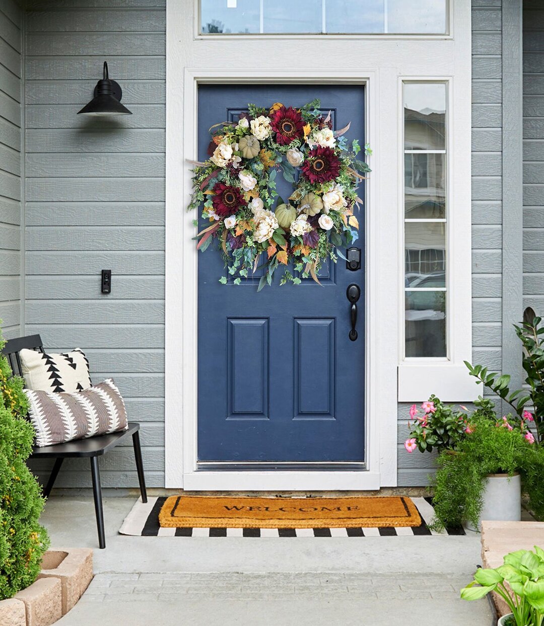 Large Fall Wreath - Burgundy Sunflower Wreath